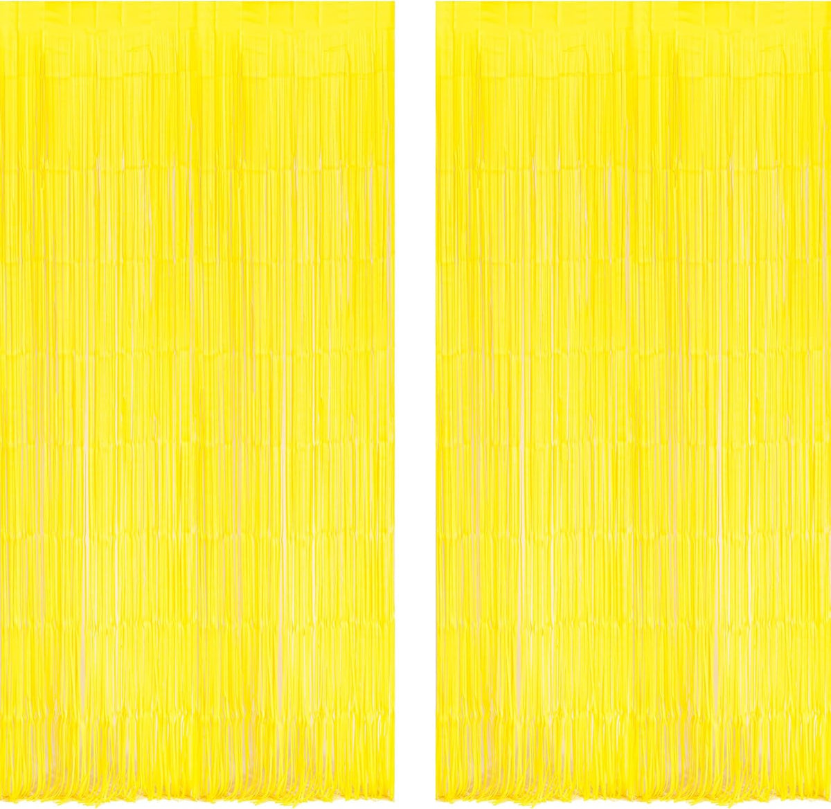 BRAVESHINE Foil Fringe Curtain Backdrop - 2 Pack Yellow Tinsel Photo Booth Backdrop Party Streamers for Easter, Birthdays, Christmas, Lemon, Pineapples, Kids' Party Decorations