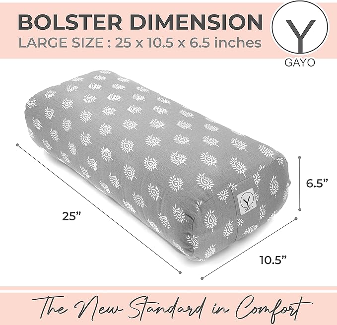 GAYO Yoga Bolster for Restorative Yoga - 100% Cotton, Includes Washable Cover and Carry Bag