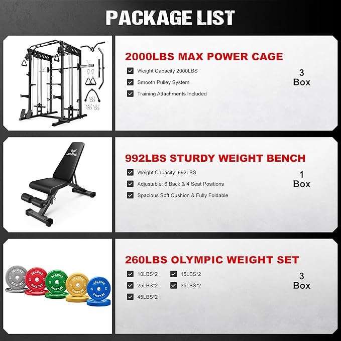 M21 Smith Machine, Multi-Function Power Cage with Dual Pulley Cable Crossover System, 2000LBS All-in-One Squat Rack with Smith Bar and Attachments
