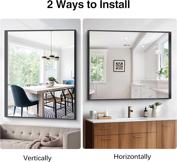 Black Bathroom Mirror, 40x48 Inch Rectangular Framed Mirror, Large Wall Mounted Bathroom Vanity Mirror Over Sink for Bedroom,Restroom, Living Room, Hangs Vertically or Horizontally