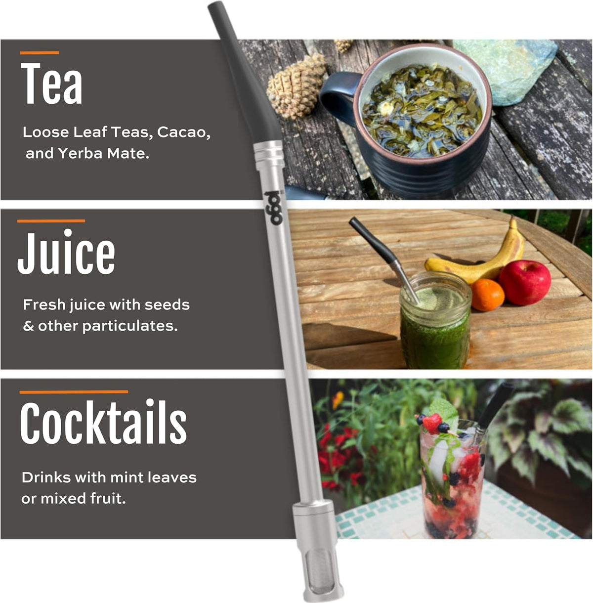 JoGo - The Original Coffee and Tea Brewing Straw - Portable Coffee Maker - Stainless Steel Single Serve Strainer - Filter Function for Hot & Cold Brew - Yerba Mate Straw for Loose Leaf Teas & Coffee