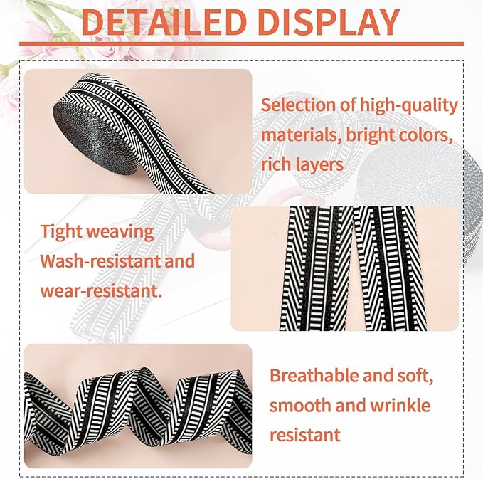 Assorted-Color Printed Nylon Webbing 1 1/2 inch 16 Yards Thick Patterned Fabric Webbing Luggage Handle Jacquard Ribbon for Backpack Bags-Seatbelt-Clothing-Sewing-DIY Crafts & Projects Supplies