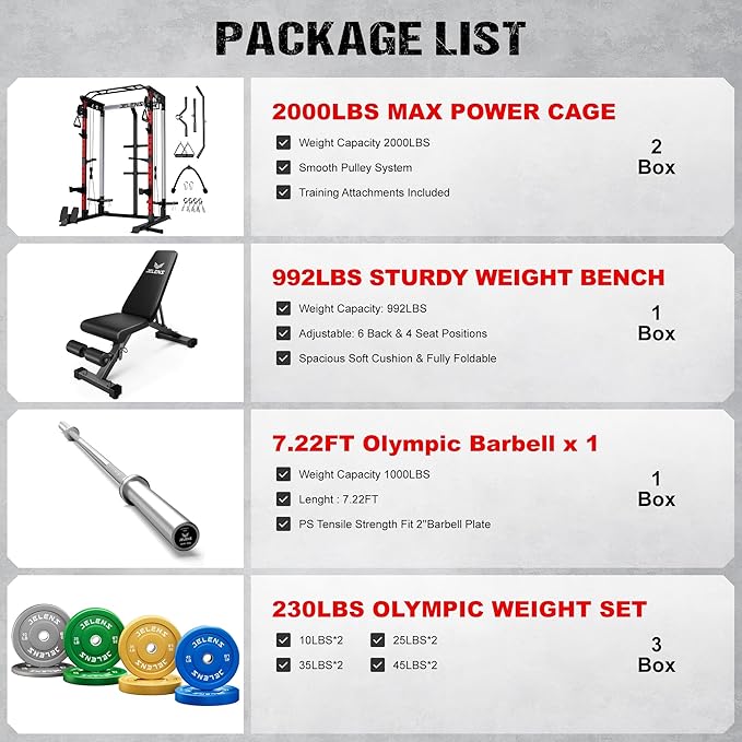 Power Cage, 2000LBS Multi-Function C21 Power Rack with Dual Pulley Cable Crossover System, All-in-One Squat Rack with More Training Attachments