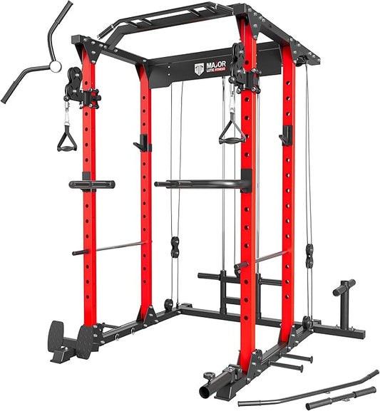 MAJOR FITNESS PLM03 Power Rack - 1400LBS Home Gym with Cable Crossover, Pull-Up Bar & Landmine, Strength Training Equipment