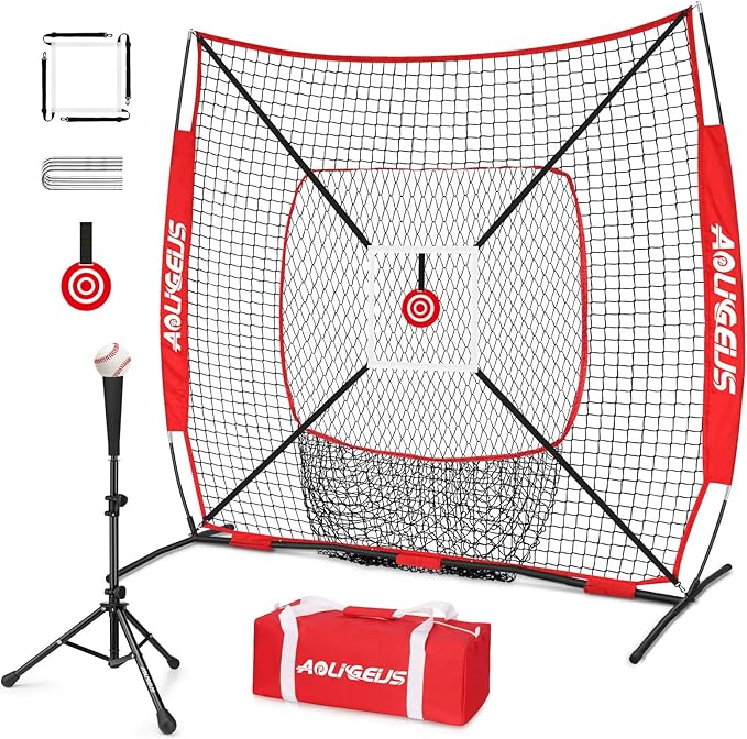 6'X6' Baseball Softball Practice Net,Pitching Net,Batting Net,with Bonus Strike Zone,Target and Bow Frame,for Hitting,Pitching,Catching