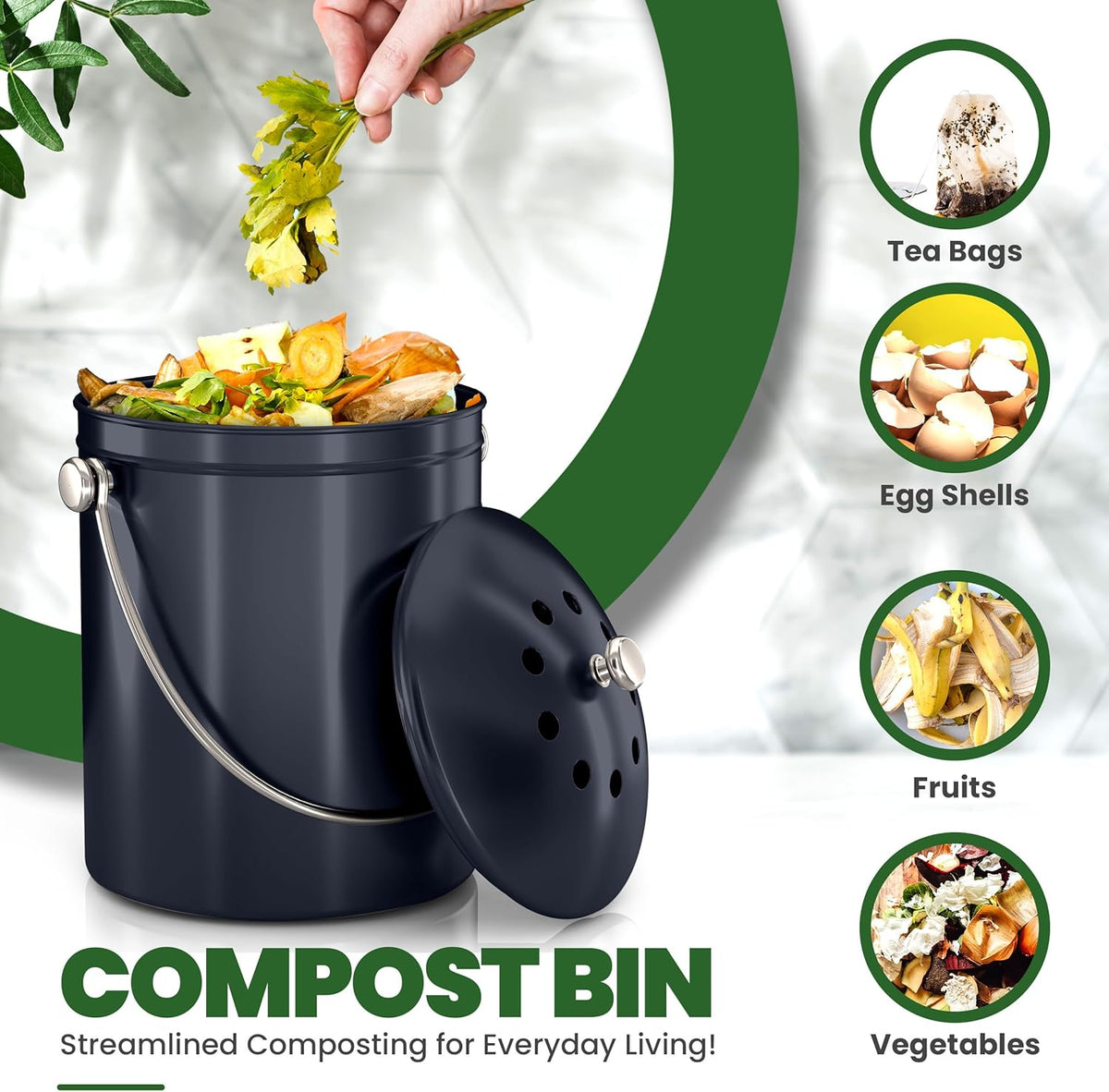 Utopia Kitchen Compost Bin for Kitchen Countertop, 1.3 Gallon Compost Bucket for Kitchen with Lid, Includes 1 Spare Charcoal Filter (Dark Purple)