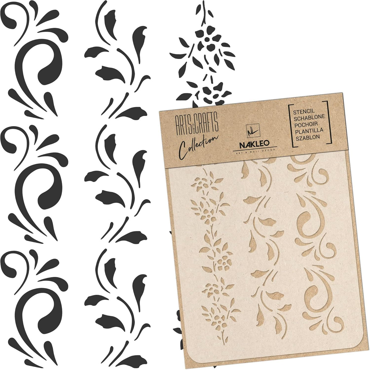 NAKLEO Painting Stencil for Crafts A5 5.9” x 8.3”, Border Flower Plant Pattern, Reusable Plastic DIY & Scrapbooking Drawing Template, Decoupage Art Home Decor, Wall Wood Fabric Furniture