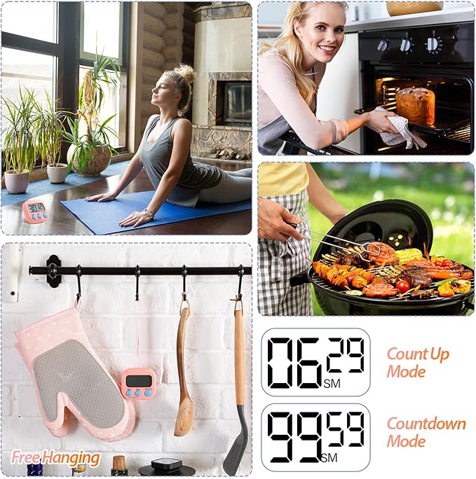24 Pieces Digital Kitchen Timer Magnetic Timers for Classroom Bulk On/Off Switch Minute Second Count up Countdown Big LCD Display Loud Alarm for Exercise Cook Baking Teacher Kids(Pink, Orange)