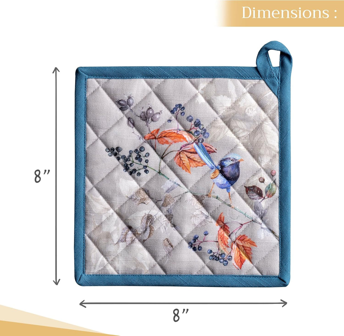 Maison d' Hermine Pot Holders Set 100% Cotton Heat Resistant Potholders 8" x 8" Hot Pads with Loop BBQ, Cooking, Baking, Grilling, Kitchen, Handling Hot Pans (Pack of 2, Equinoxe - Grey)