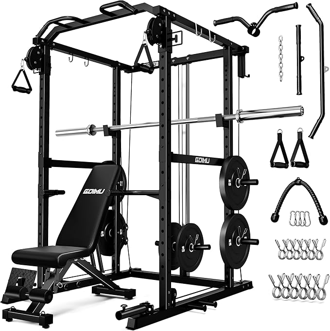 R1-V4 Power Cage Rack, 2000LB Squat Rack with Cable Crossover System, Multi-Function Weight Cage, Home Gym Workout Machine with More Training Attachments