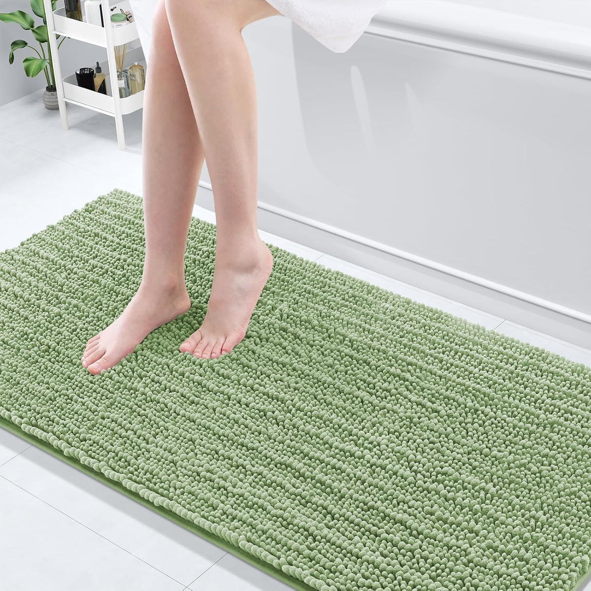 Arotive Luxury Chenille Bathroom Rug Mat, Extra Soft Thick Absorbent Shaggy Bath Rugs, Non-Slip Machine Wash Dry, Plush Bath Mats for Bathroom, Shower and Tub, 70x24, Sage Green