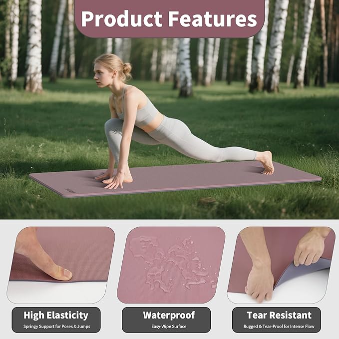 HAHE Non Slip Yoga Mat Wide, (72"L X 32"W, 0.24" Thick) Large Fitness Exercise Mat with Carrying Strap, Eco-Friendly POE Yoga Mats for Home, Gym, Pilates, Stretching
