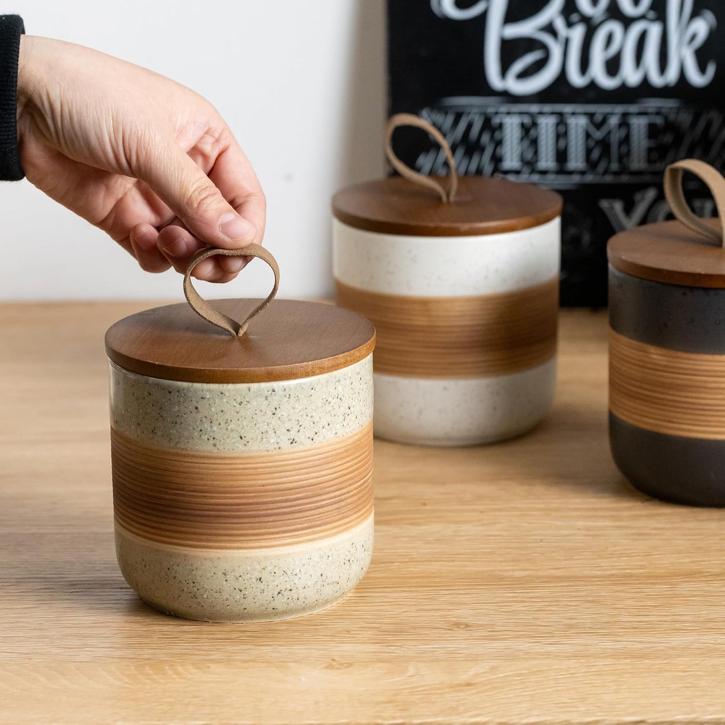Coffee Storage Container Jar with Lid, Ceramic Kitchen Food Storage Jars with Airtight Lids for Spice Sugar Cookie, Stackable Decorative Jars for Coffee Countertop, 28 fl.oz