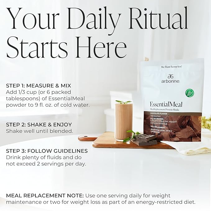 Arbonne EssentialMeal Meal Replacement Shake - Protein Shake, Vegan Protein Powder, Complete Daily Nutrition, Chocolate