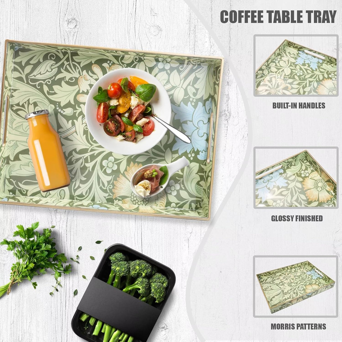 Spsyrine Serving Tray with Handles, Plastic Decorative Tray for Coffee Table, Living Room, Home Decor, 3040C