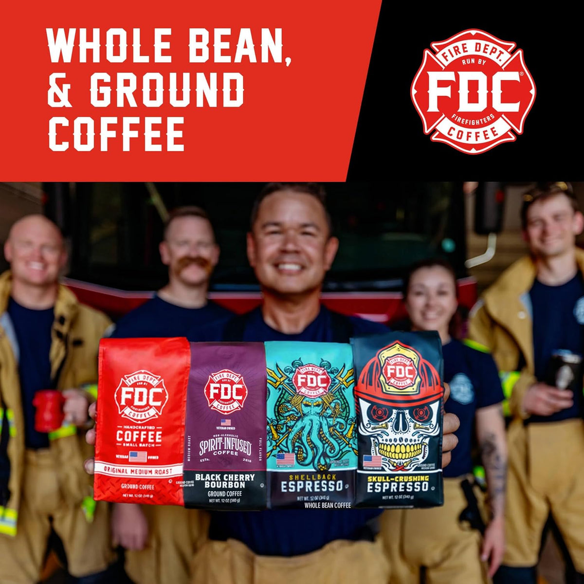 Fire Department Coffee - Gives Back to Firefighters - Original Medium Roast Coffee Beans - Balanced & Smooth - Roasted in the USA - Premium Whole Bean - Veteran Owned (12 oz, Pack of 2)
