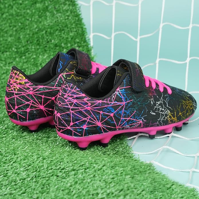 brooman Kids Firm Ground Soccer Cleats Girls Football Cleats with Shin Guards and Soccer Socks