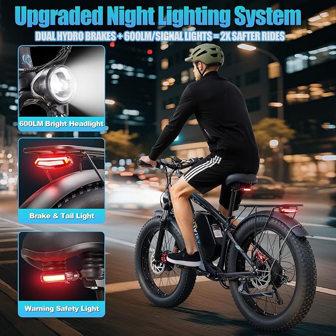 6000W Peak Electric Bike for Adults,58V Max-Output 1856Wh Dual Motor Ebike,47MPH 105Miles Range,24" x4.0 Fat Tire Hydraulic Disc Brake Front Fork Suspension E-Bike for Off-Road Mountain Snow Commuter