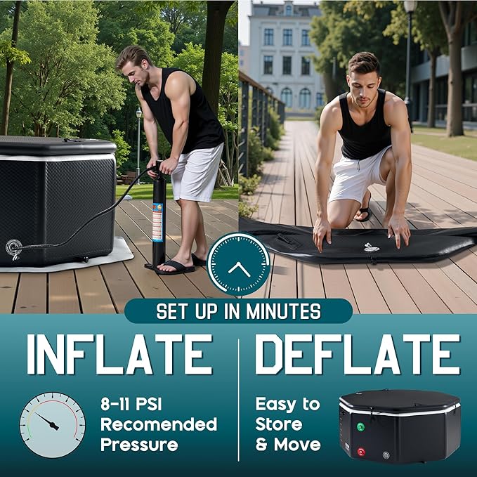 Albott Inflatable Cold Plunge Tub for Athletes, Ice Bath Tub with Insulated Lid Non-Slip Mat & Handles, Water Chiller Compatible, Portable for Indoor & Outdoor Recovery, 525 Gal, 79"L x 79"W x 33"H