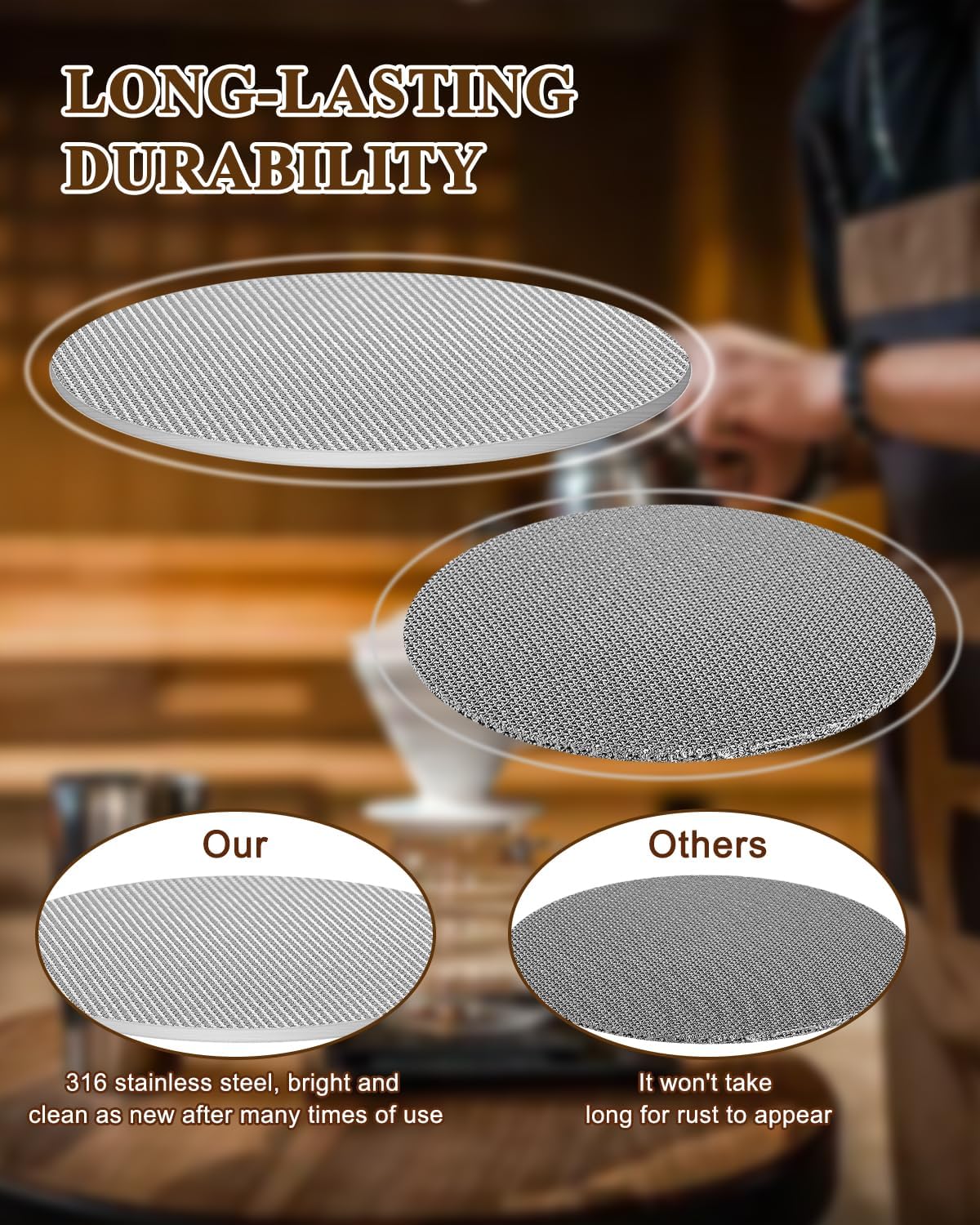 Espresso puck screen 51mm 2 Pack & Walnut Puck screen stand, 316 Stainless Steel Espresso Accessories, Professional Tool for Portafilter Filter Basket