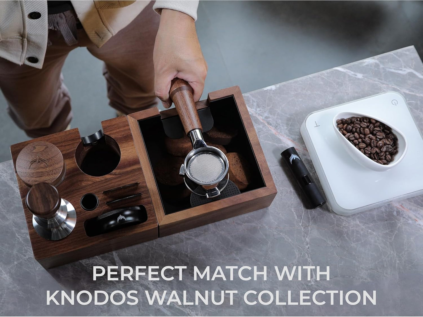 Calibrated Espresso Tamper 58mm Walnut, Auto-Leveling and 30lb Spring Loaded Design Stainless Steel Ripple Base Coffee Tamper with 20lb / 25lb / 30lbs Replacement Springs (58.3mm)
