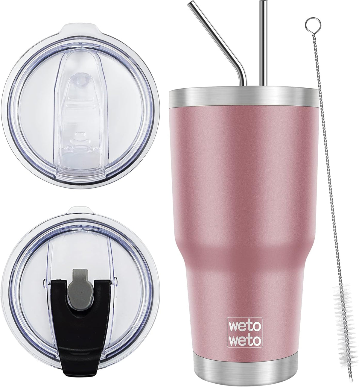 WETOWETO 30 oz Tumbler Stainless Steel Vacuum Insulated Coffee Cup Double Wall Vacuum Coffee Cup Thermal Cups for Hot and Cold drinks, Suitable for Beach, Travel (Rose Gold, 1 Pack)