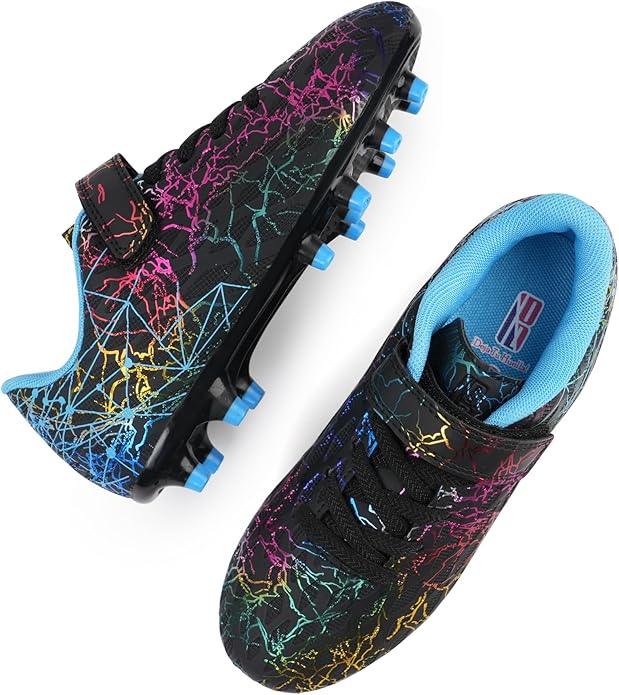 brooman Kids Firm Ground Soccer Cleats Girls Football Cleats with Shin Guards and Soccer Socks