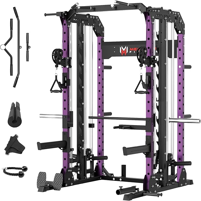 Smith Machine Home Gym with Aluminum Pulley Set- 2000lbs Capacity All-in-One Power Rack with Cable Crossover, Pull-Up Bar & Dip Station, Includes 18 Attachments, P107 Anvil