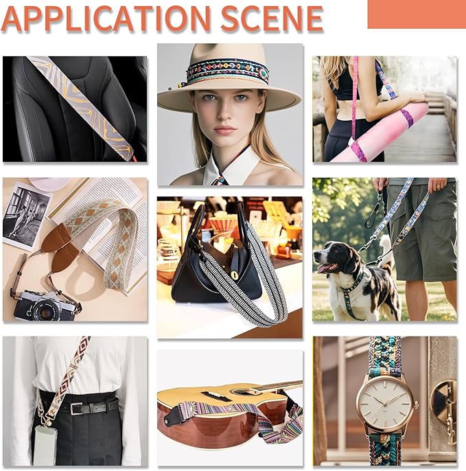 Assorted-Color Printed Nylon Webbing 1 1/2 inch 16 Yards Thick Patterned Fabric Webbing Luggage Handle Jacquard Ribbon for Backpack Bags-Seatbelt-Clothing-Sewing-DIY Crafts & Projects Supplies