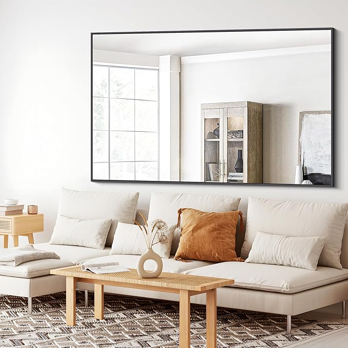 Bathroom Mirror,55x36 inch Large Wall Mirror for Bathroom Wall Mounted Black Rectangle Corner Mirrors,Black Bathroom Mirror for Living Room,Farmhouse,Bedroom Entryway,Horizontal/Vertical