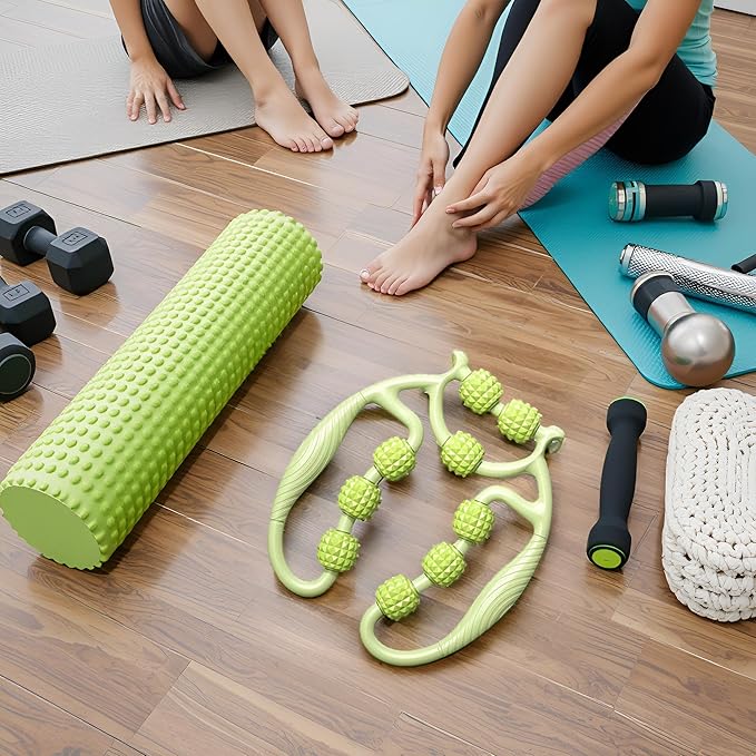 9 Wheels Muscle Roller, Leg Massager Muscle Relaxation Stretching Roller Foam Roller Deep Tissue Massager for Thigh Arms Leg Waist(Green)