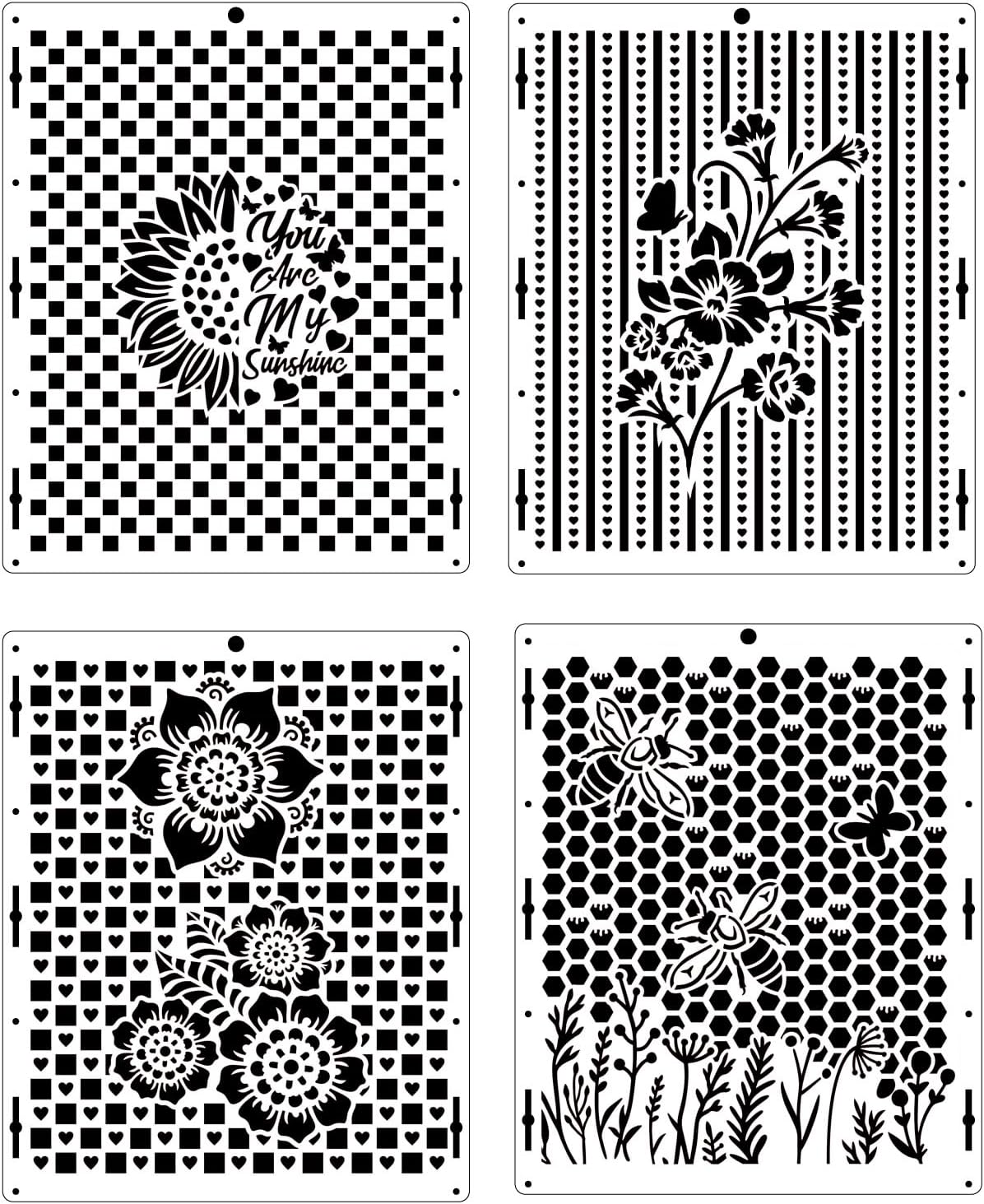 4-Pack Reusable Stencil Set for Crafting, Painting, and DIY Projects – Durable, Versatile, and Easy-to-Use Stencils for Walls, Fabric, Wood, and More