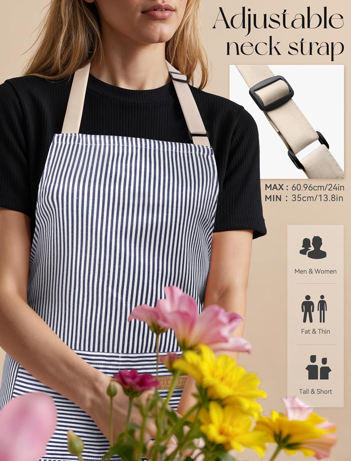 2 Pack Kitchen Cooking Aprons, Soft Aprons for Women Men with 2 Pockets Chef Apron with Adjustable Neck Strap and Long Tie