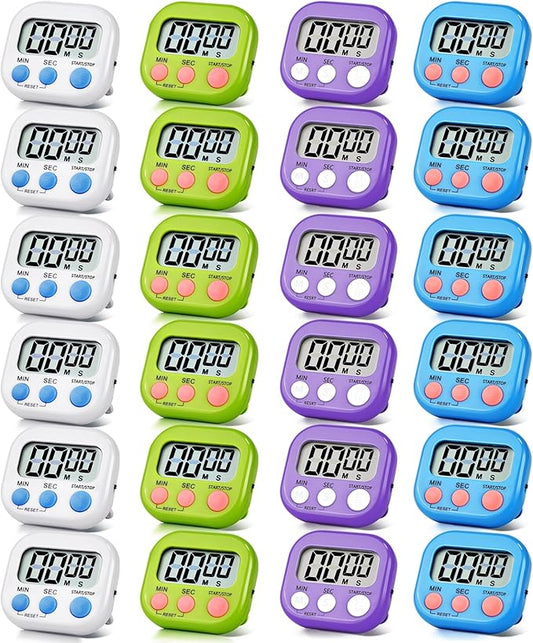 24 Pack Timers Magnetic Kitchen Timer Cooking Timers for Kitchen Digital Timer with Big Display Loud Ring Electronic Timer for Cooking, Classroom, Break Time(24, White,Green,Blue,Purple)