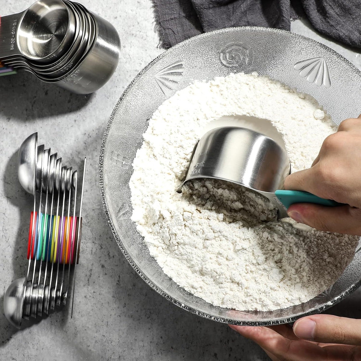 Magnetic Measuring Cups and Spoons Set of 16 Includes Stainless Steel Magnetic Measuring Cup Double Sided Magnetic Measuring Spoons with 1 Leveler for Dry and Liquid Ingredients
