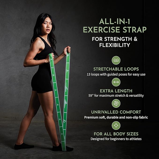 Stretching Strap: HEAVY Resistance Band, Stretch Strap with Loops for Yoga, Pilates, Dance, Physical Therapy, Gymnastics, Yoga Strap for Stretching, Workout, Flexibility
