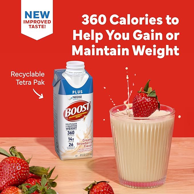 BOOST Plus Nutritional Drink, Creamy Strawberry, 8 Fl Oz (Pack of 24)