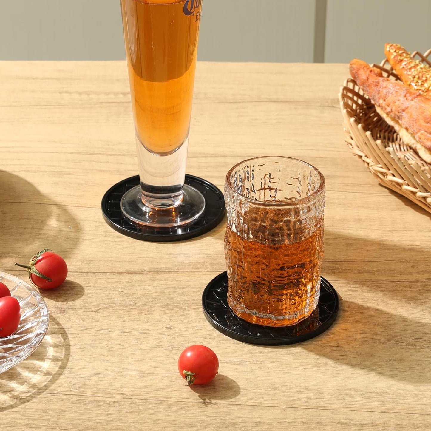 Coasters Set of 8,Hot or Cold Drink Coasters with Holder,Modern Style Coffee Table Coaster,Suitable for Kinds Cups Beer,Drink,Anti-Overflow Tabletop Protection(Black, 8pcs)