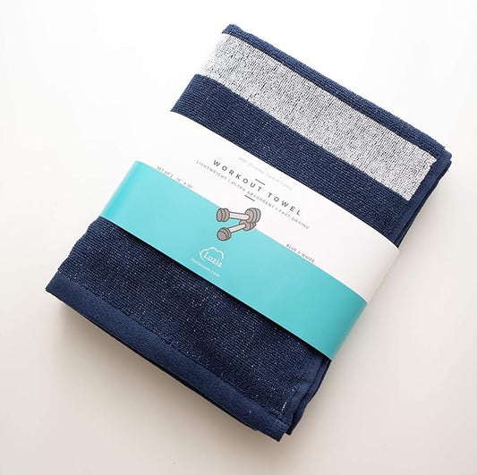 Luzia Striped Workout Towel for Sweat (Pack of 4) - Premium Quality 100% Turkish Cotton - Lightweight and Super Absorbent for Exercise, Sports, Workout, Fitness, Gym, Yoga, Running (Blue)
