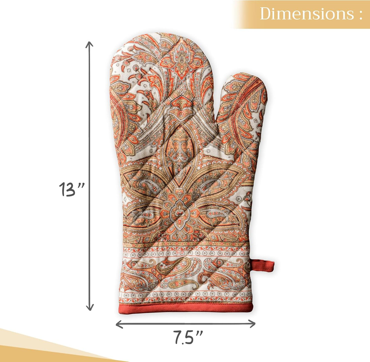 Maison d' Hermine Oven Gloves 100% Cotton Oven Mitt 7" x 13" with Loop Heat Resistant, BBQ, Cooking Gloves, Baking, Grilling, Kitchen, Handling Hot Pans (Pack of 1, Kashmir Paisley)