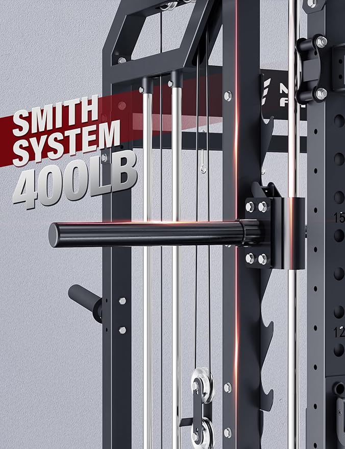 Major Fitness Drone2 Advanced Training Smith Machines– All-in-One Home Gym Squat Rack with Aluminum Pulley Set , Weight Bar, Dual LAT Pull-Down Systems & Cable Crossover Machine for Full-Body Workouts