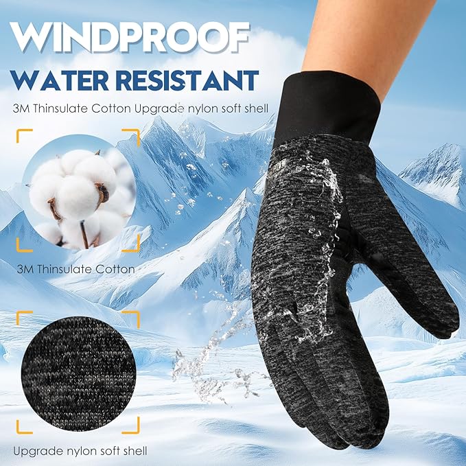 Bruvoalon Winter Gloves for Women & Men, 3M Thermal Insulation, Lycra Fabric, Windproof, Touchscreen, Anti-Slip, Cold Weather