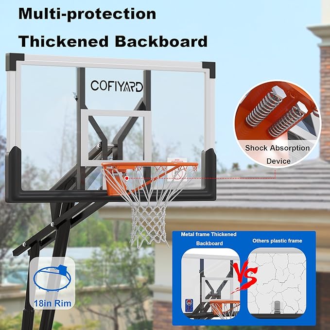 Basketball Hoop Outdoor with 44/54 Inch Shatterproof Backboard, 5.25-10FT Height Portable Basketball Hoop with Sandbag, Adjustable Basketball Goal System