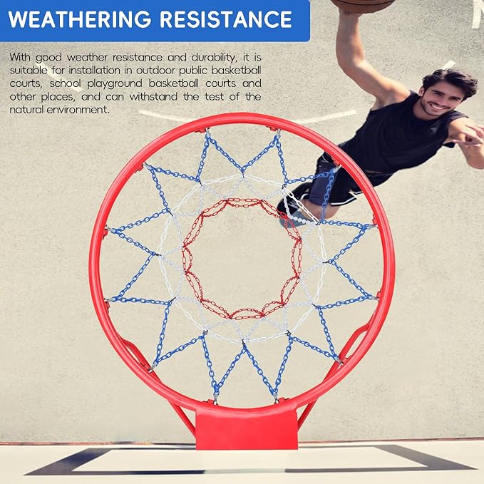 Basketball Net, Stainless Steel Braided Chain Heavy Duty, Standard Basketball Net (12 Links), Quick Installation. Suitable for Indoor and Outdoor Climates