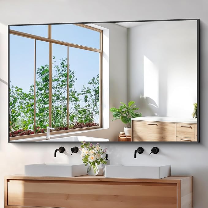 Bathroom Mirror,60x36 inch Large Wall Mirror for Bathroom Wall Mounted Black Rectangle Mirrors,Black Bathroom Mirror for Living Room,Farmhouse,Bedroom Entryway,Horizontal/Vertical