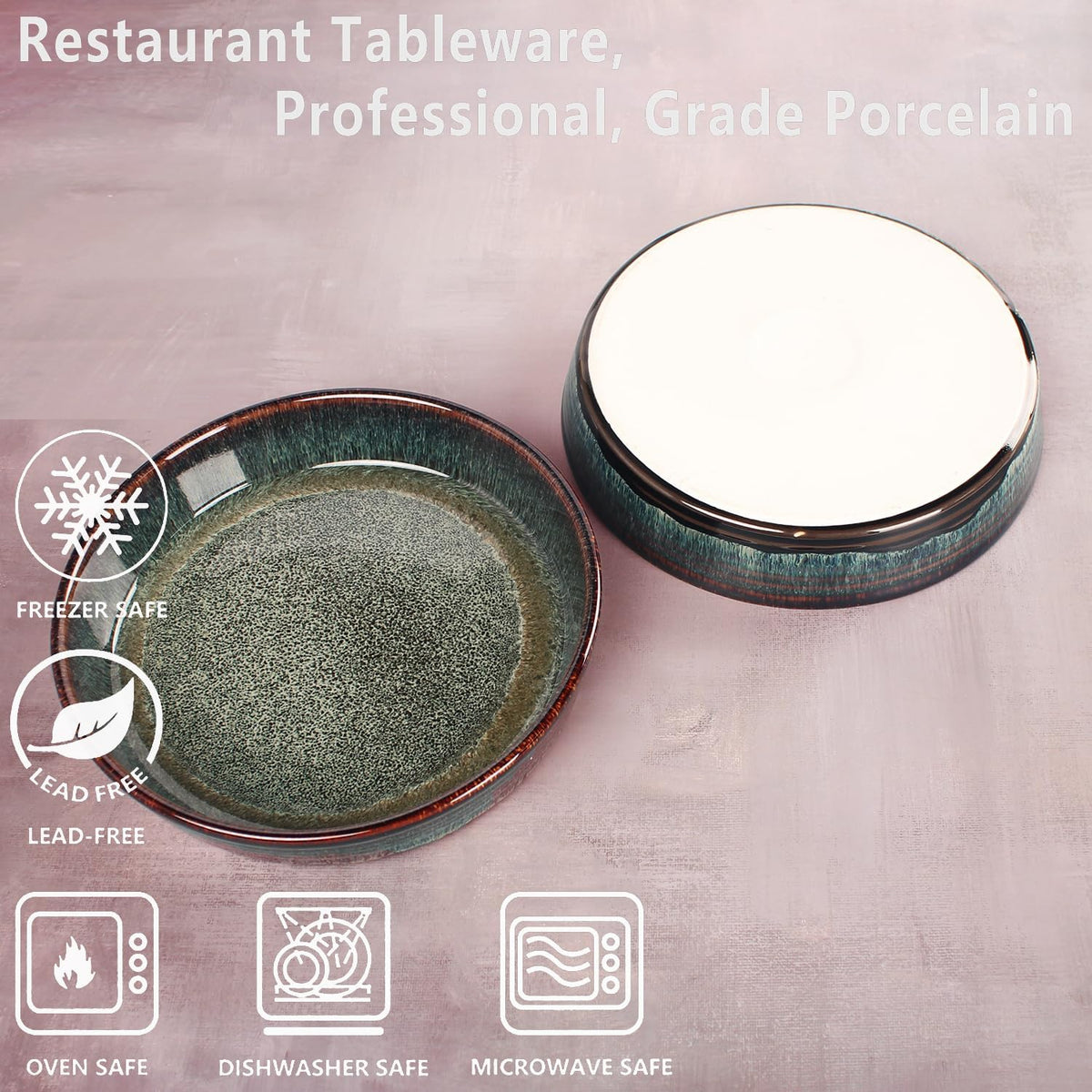 Ceramic Pie Pan Quiche Baking Dish Set of 2, Round 7.5 Inch Au Gratin Baking Dishes, 17 Ounces Non-Stick Tart Pan, Pie Plate for Apple, Oven, Dishwasher and Microwave Safe