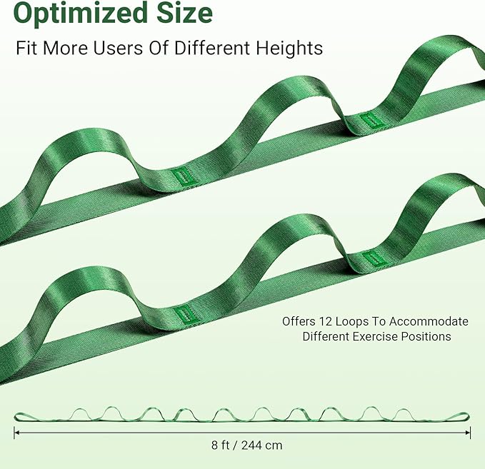 Stretch Strap With Loops For Physical Therapy, Yoga Straps For Stretching With Loops, Non-elastic Leg Straps For Knee Rehab, 8 ft Long x 1.2 inch Wide