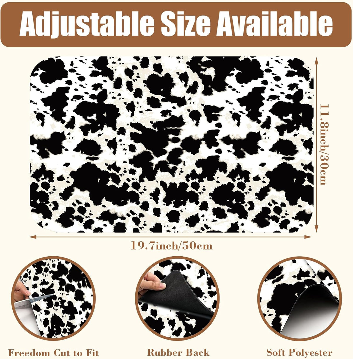 Dish Drying Mat Cow Print Coffee Bar Mat for Countertop Absorbent Hide Stain Rubber Backed Dish Drainer Rack Pad Espresso Machine Dining Room Decoration 11.8 x 19.7 Inch
