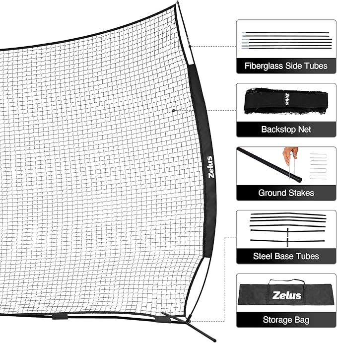 12x9ft / 16x10ft Barricade Backstop Net, Ball Sports Barrier, Practice Net for Baseball, Softball, Lacrosse, Soccer, Basketball and More