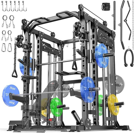 Power Cage,1600lbs Multi-Function Power Rack with Adjustable Cable Crossover System and More Training Attachment, Weight Cage for Home Gym
